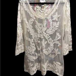 Soft Surroundings Sheer Cream Colored Lace Blouse